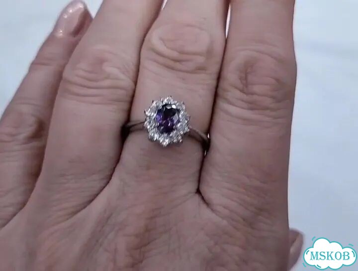 Серебряное женское кольцо с аметистом, 18р фото 1