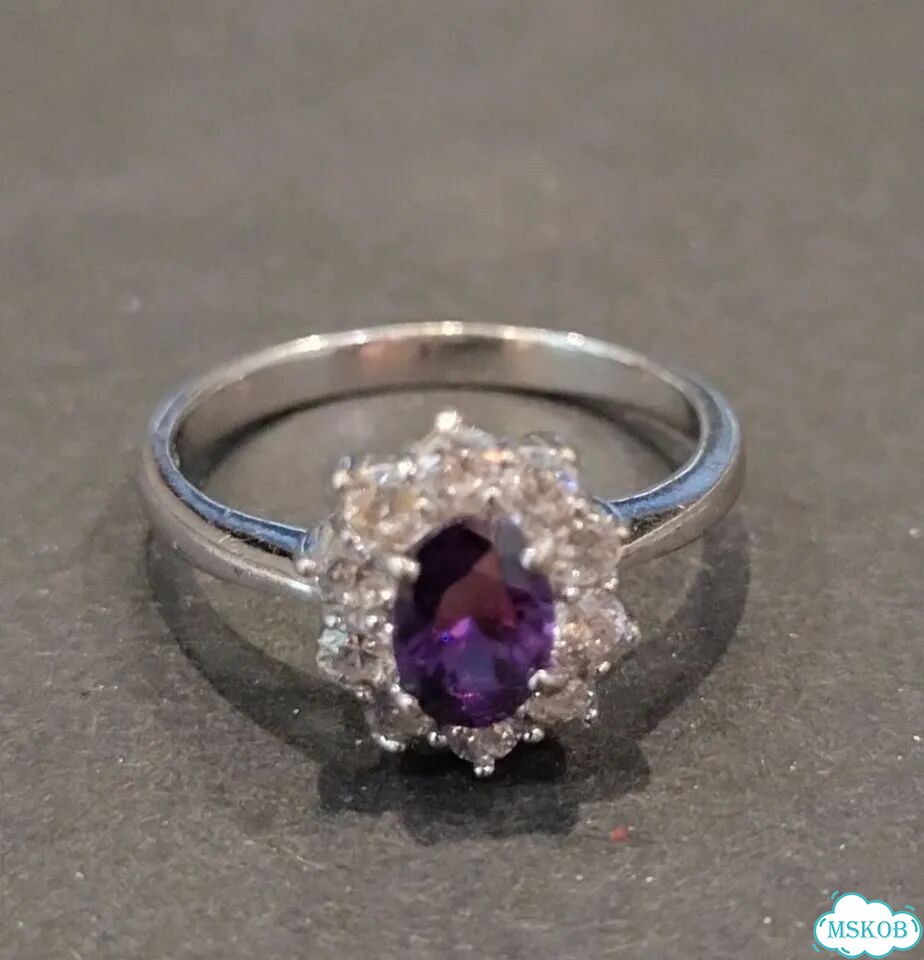 Серебряное женское кольцо с аметистом, 18р фото 4