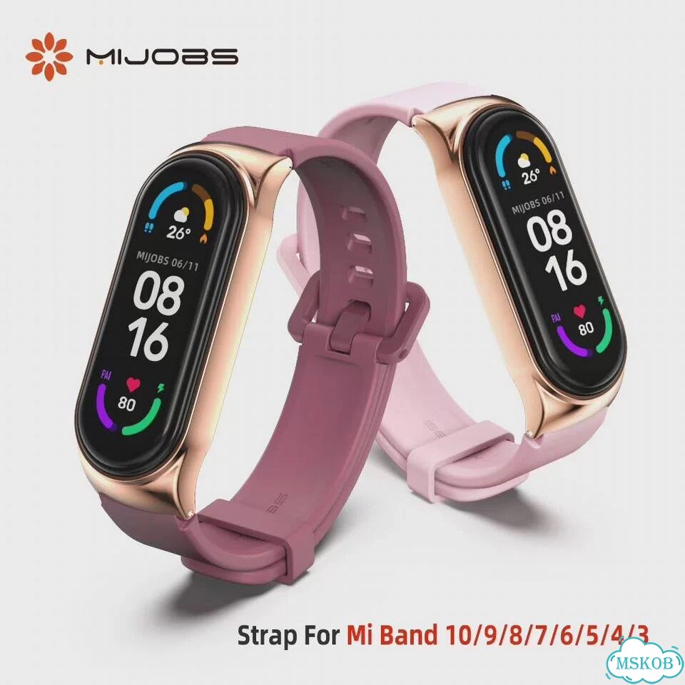Ремешок для Mi Band 10 9 8 7 6 5 mijobs For Mi Band 8, CS Black Silver фото 2
