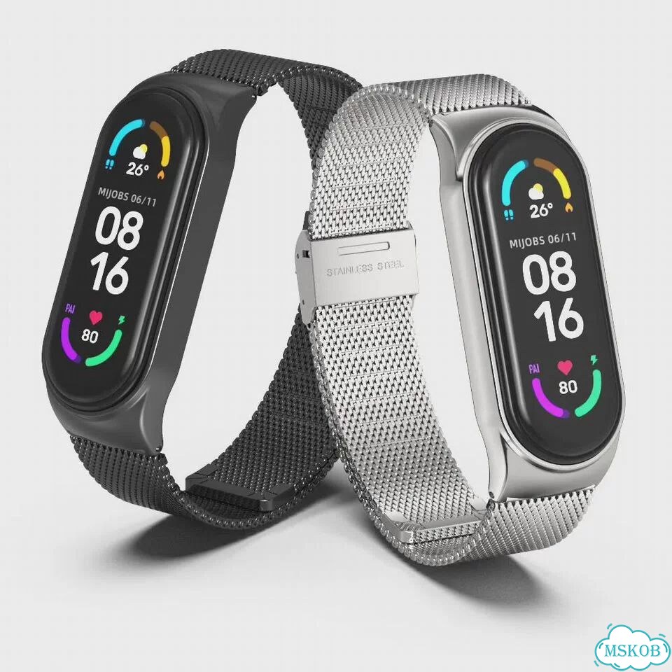 Ремешок для Mi Band 10 9 8 7 6 5 mijobs For Mi Band 8, CS Black Silver фото 3