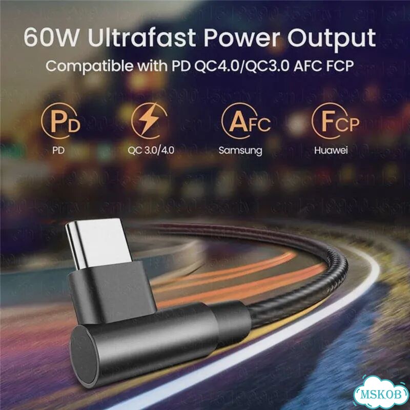 120 Вт PD USB C to Type C Кабель быстрого зарядного устройства для Huawei 2 м, Double bend USB-C фото 3