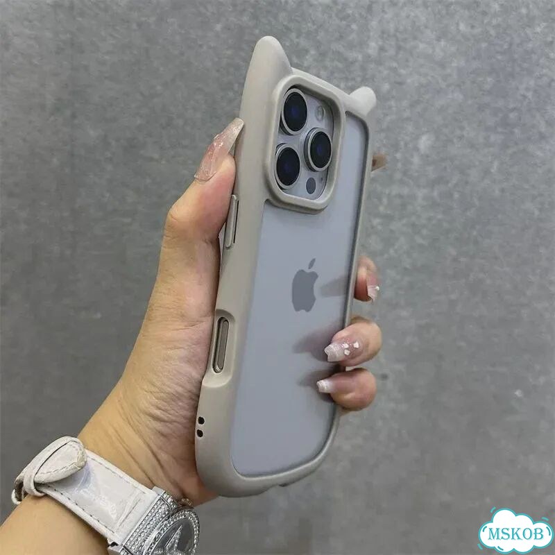 Чехол для iPhone 15 ProMax синий плюшевый с ушками фото 5