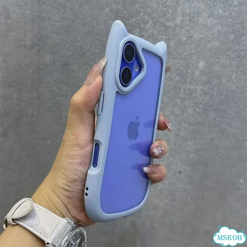 Чехол для iPhone 15 ProMax синий плюшевый с ушками фото 6