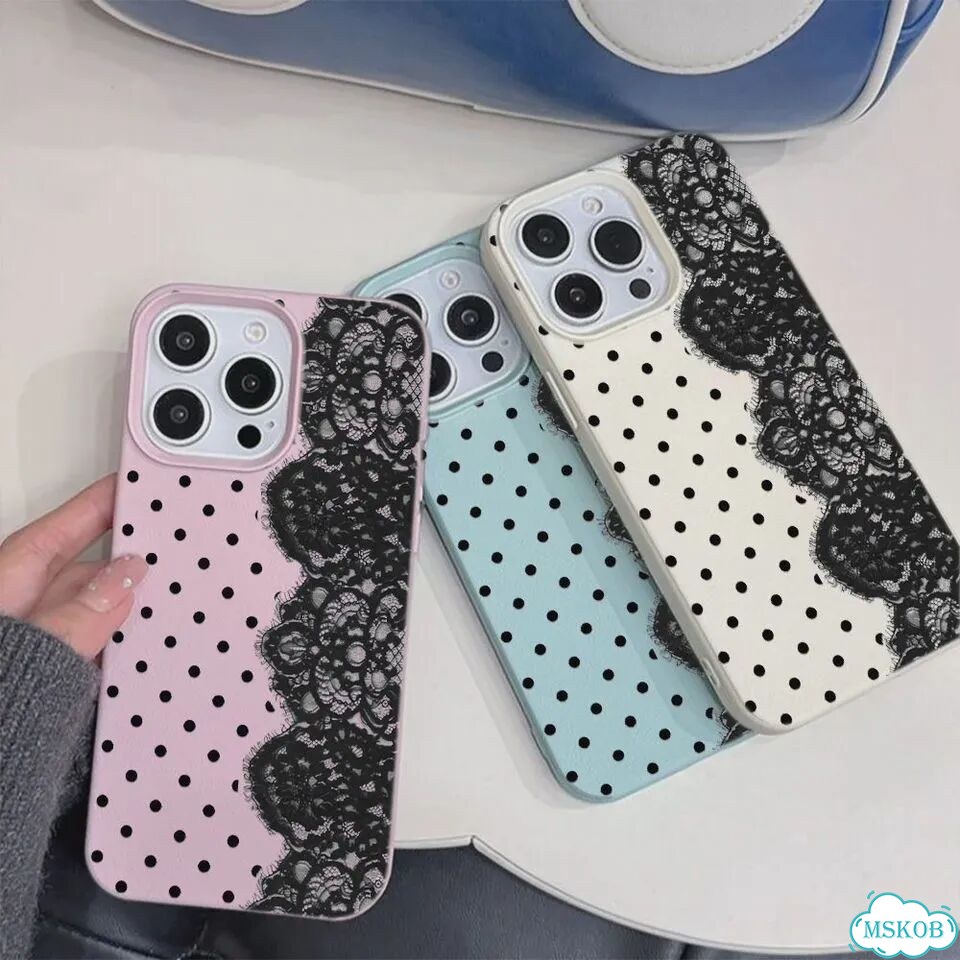 Розовый чехол для iPhone 17 с кружевом и горошком фото 2