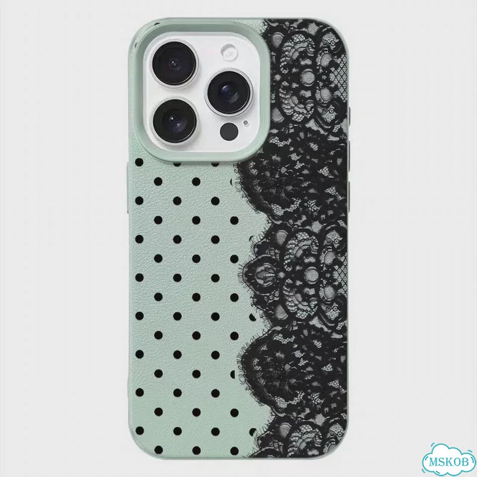 Розовый чехол для iPhone 17 с кружевом и горошком фото 3
