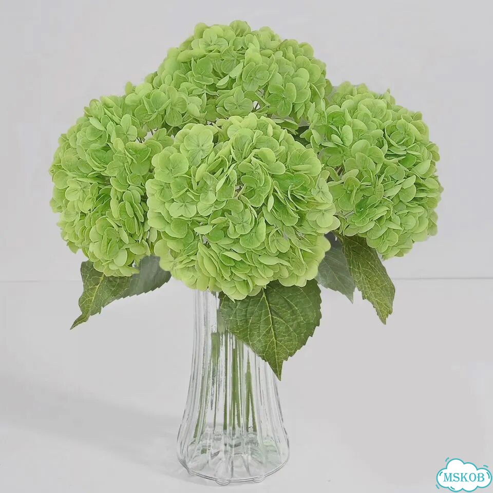 Искусственные голубые гортензии латексные 4-40 шт. Зеленый, 20PCS, Dark green фото 1