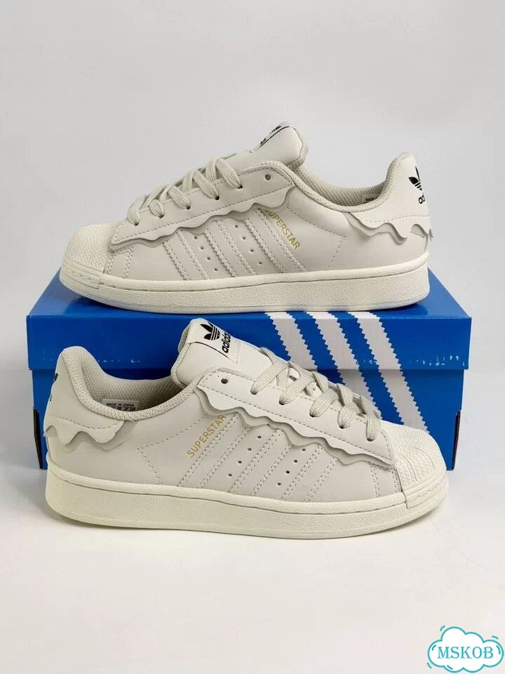 Кроссовки Adidas Superstar бежевые фото 3