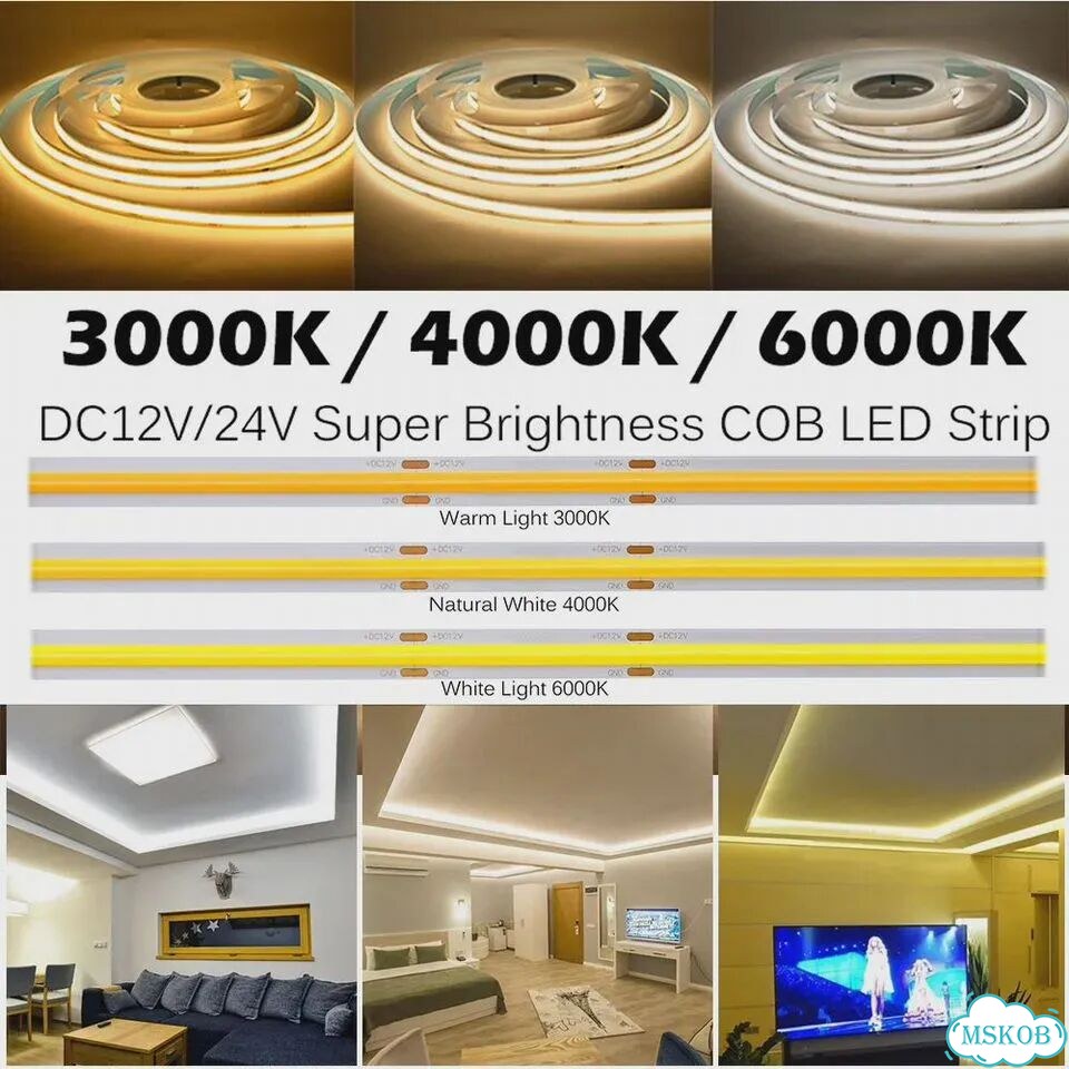 Светодиодная лента COB 2м, 4000K, 12V фото 4