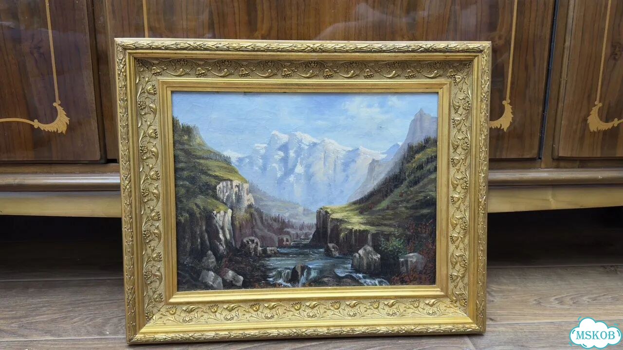 Антикварная картина «Горный пейзаж »1887 г. Италия фото 1