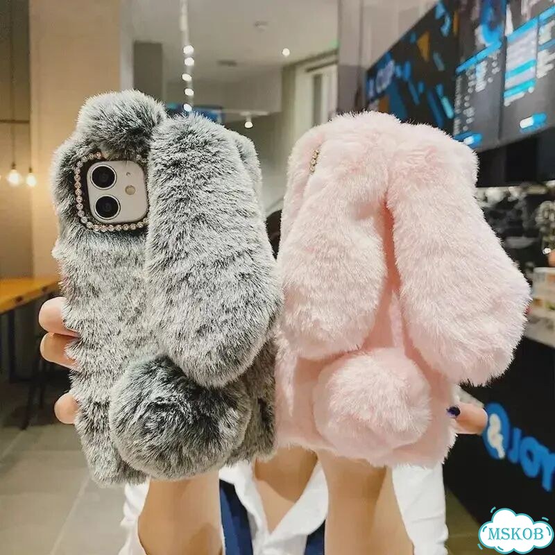 Розовый чехол-кролик для Samsung A26, мягкий мех фото 3