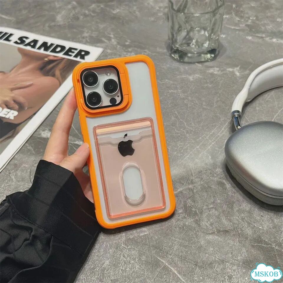 Оранжевый чехол для iPhone 16 с держателем и слотом для карт фото 1