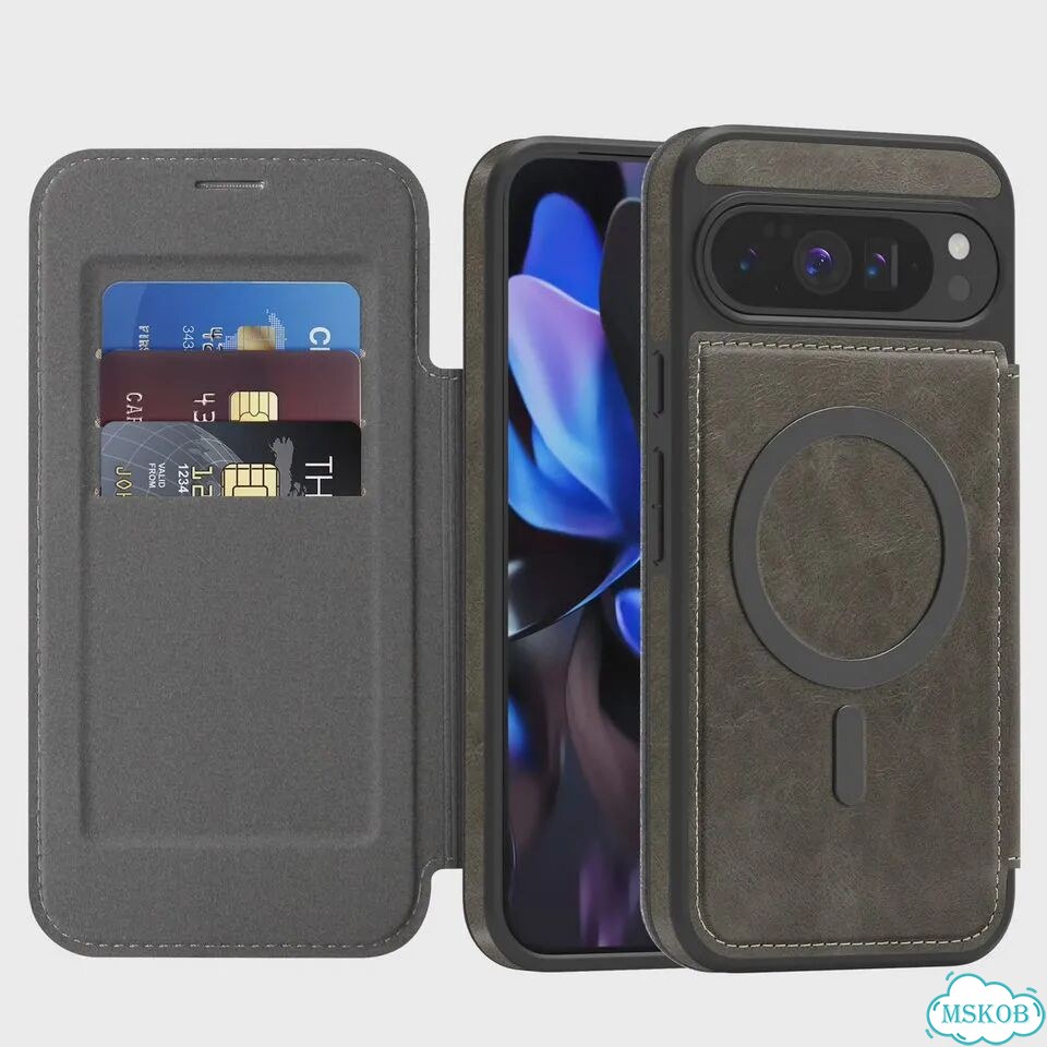 Кожаный чехол-книжка для Google Pixel 9, серый, Magsafe фото 2