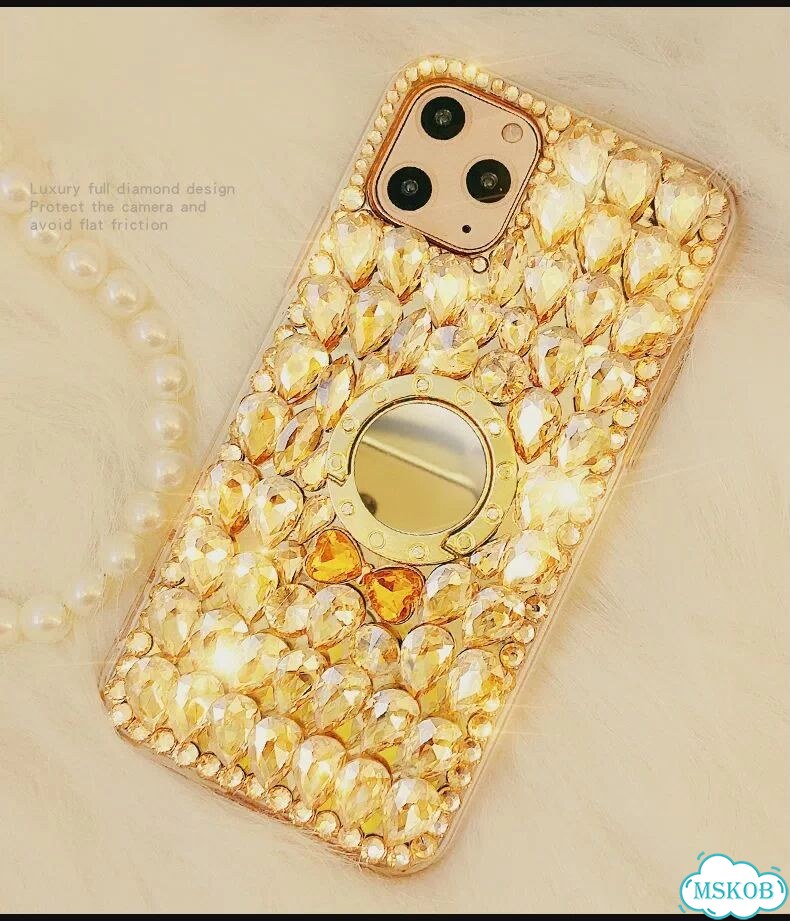 Чехол iPhone с кристаллами и ремешком, золотой, IP 17 фото 6