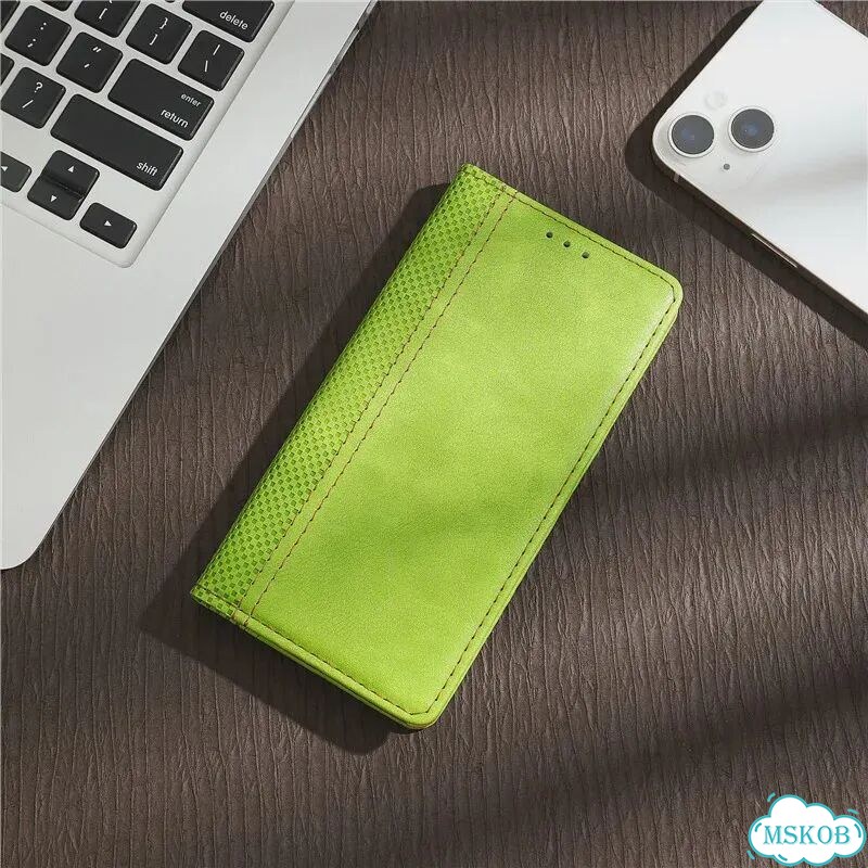 Зеленый кожаный чехол-книжка для Redmi Note 15 5G фото 1