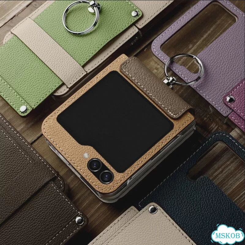 Чехол для телефона Samsung Galaxy Z Flip 5 6 zflip5, кожаный защитный Голубой, Blue, For Z Flip 6 фото 2