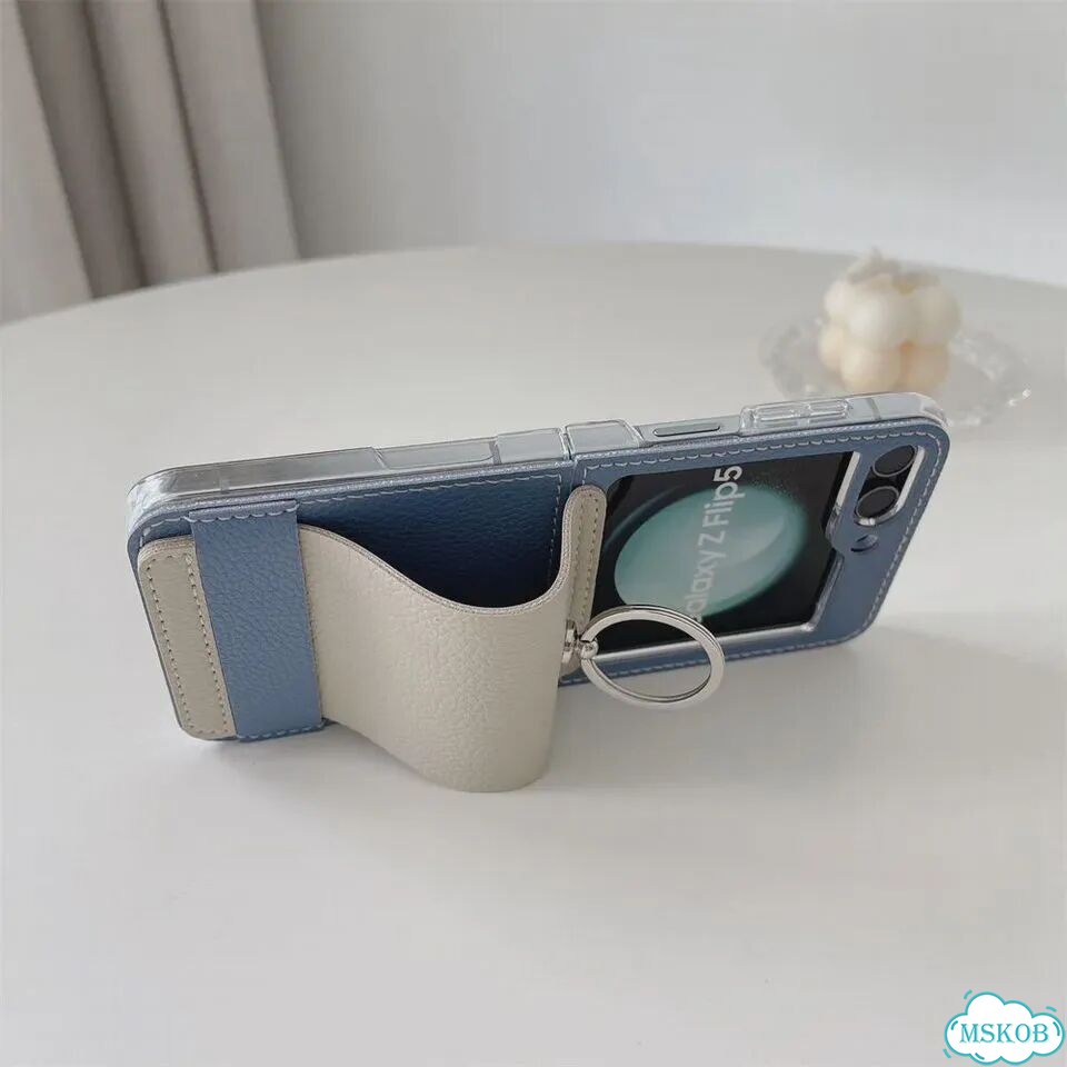 Чехол для телефона Samsung Galaxy Z Flip 5 6 zflip5, кожаный защитный Голубой, Blue, For Z Flip 6 фото 3