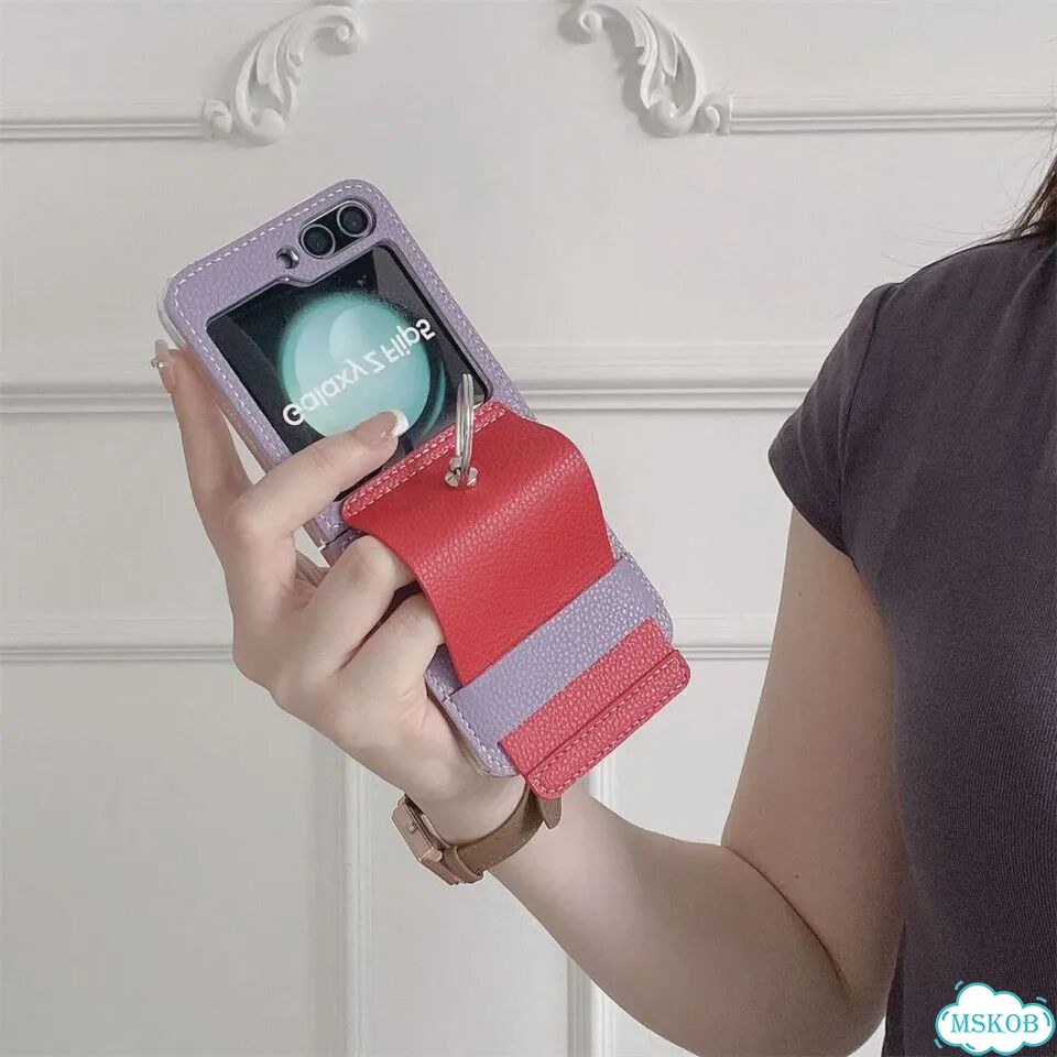Чехол для телефона Samsung Galaxy Z Flip 5 6 zflip5, кожаный защитный Голубой, Blue, For Z Flip 6 фото 4