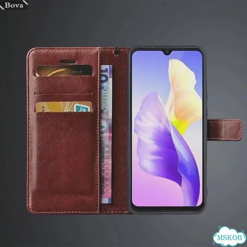 Черный чехол-книжка Vivo V23e из искусственной кожи фото 5