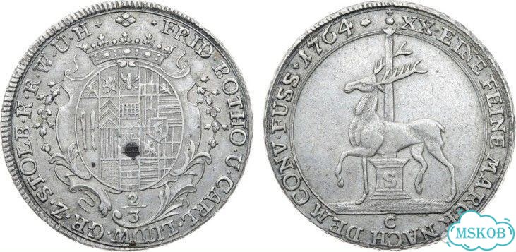 2/3 талера 1764 года. Германия фото 1