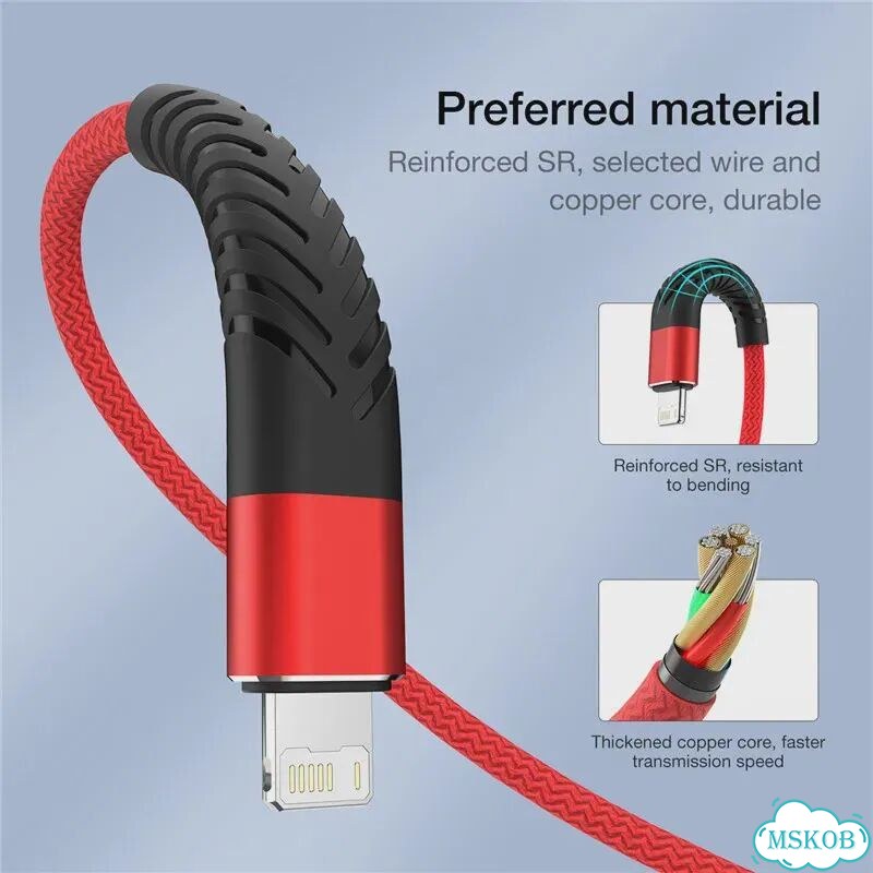USB-кабель для iPhone 14, 13, 12, 11 Pro Max, X, XR, 5, 6, 7, 8 Plus, SE, Красный, 1 м, Красный фото 4