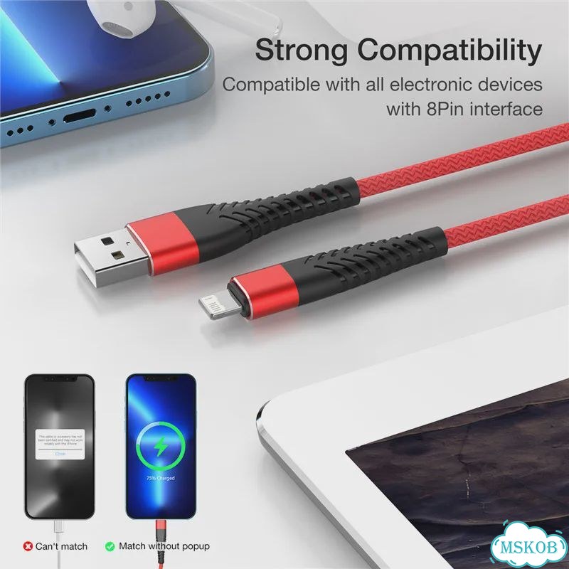 USB-кабель для iPhone 14, 13, 12, 11 Pro Max, X, XR, 5, 6, 7, 8 Plus, SE, Красный, 1 м, Красный фото 6