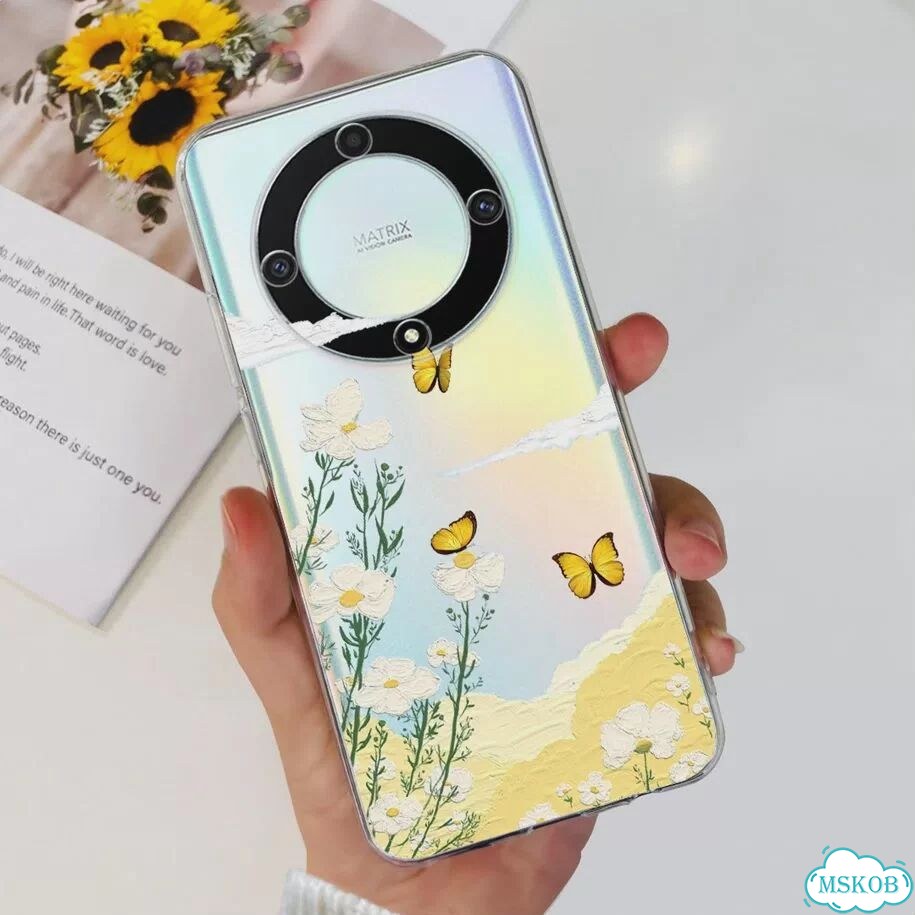 Противоударный мягкий бампер с цветами и бабочками для Honor X9B X8B фото 1