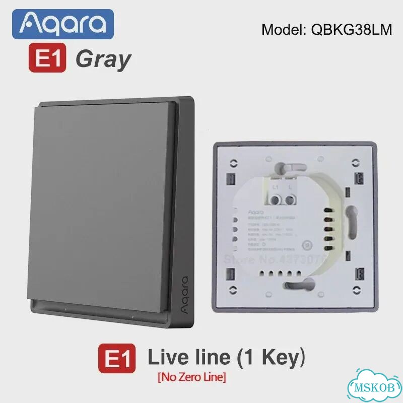 Aqara E1 Gray Беспроводной выключатель, No Neutral 1key фото 1
