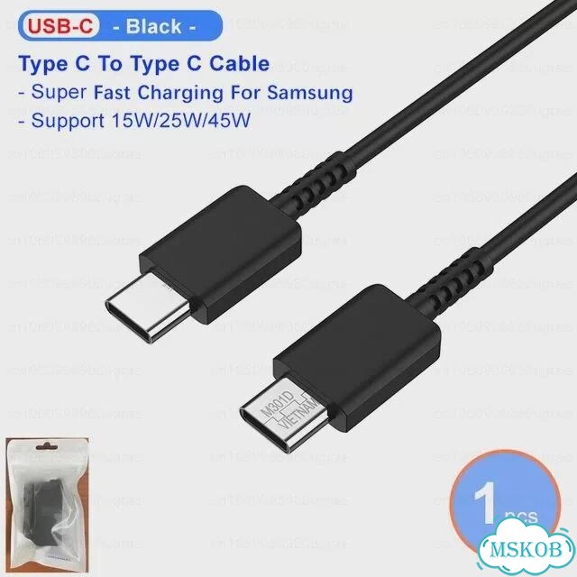 Оригинальный зарядный кабель Samsung 5A, 45 Вт, PD3.0, 25 Вт, USB Type C, сверхбыстрая Black-1PCS фото 1