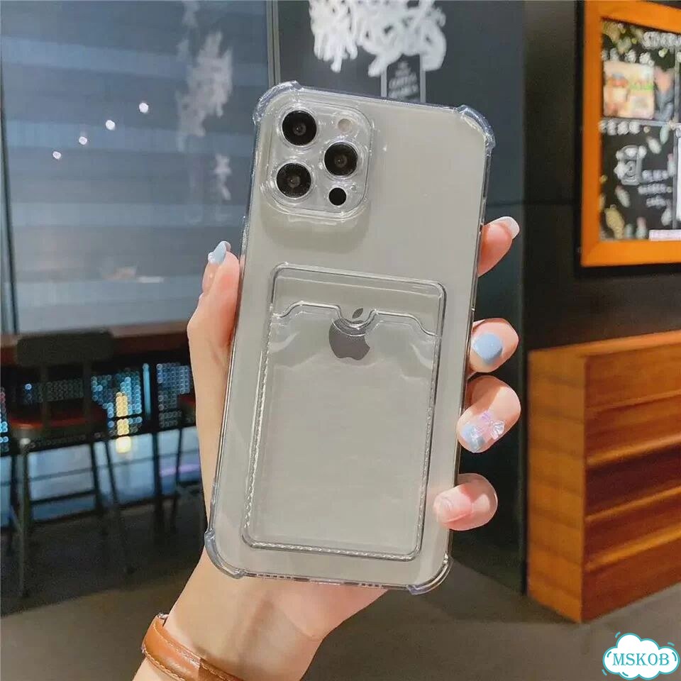 Серый прозрачный чехол для iPhone 14 с держателем для карт фото 1