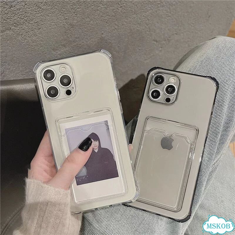 Серый прозрачный чехол для iPhone 14 с держателем для карт фото 3