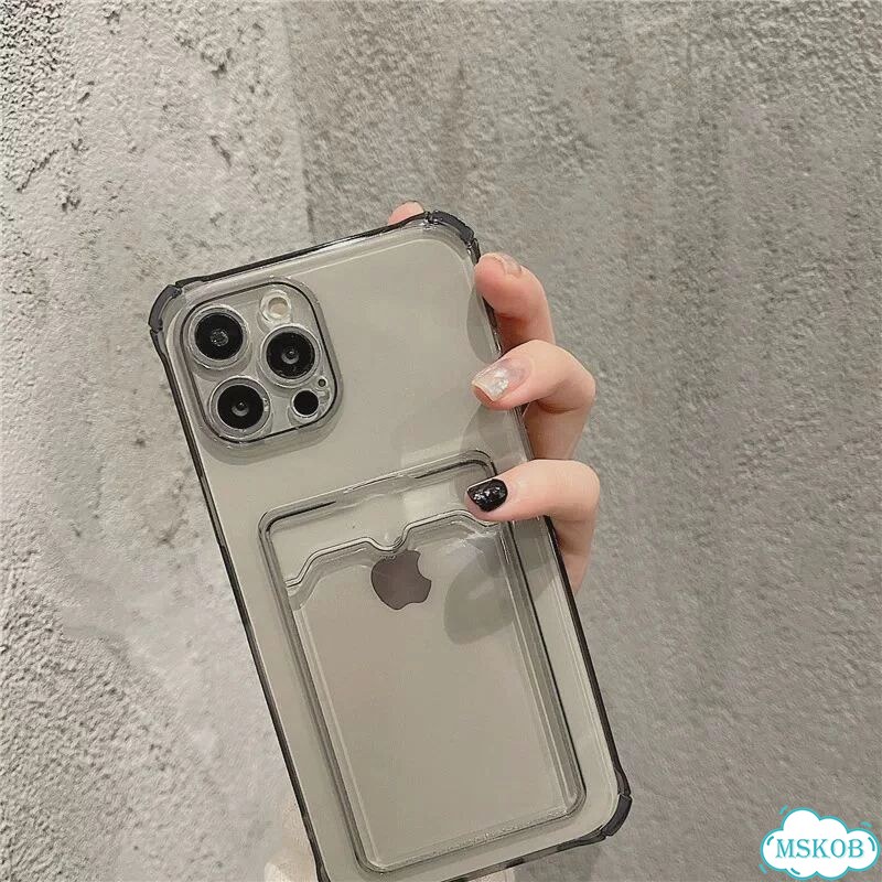 Серый прозрачный чехол для iPhone 14 с держателем для карт фото 4