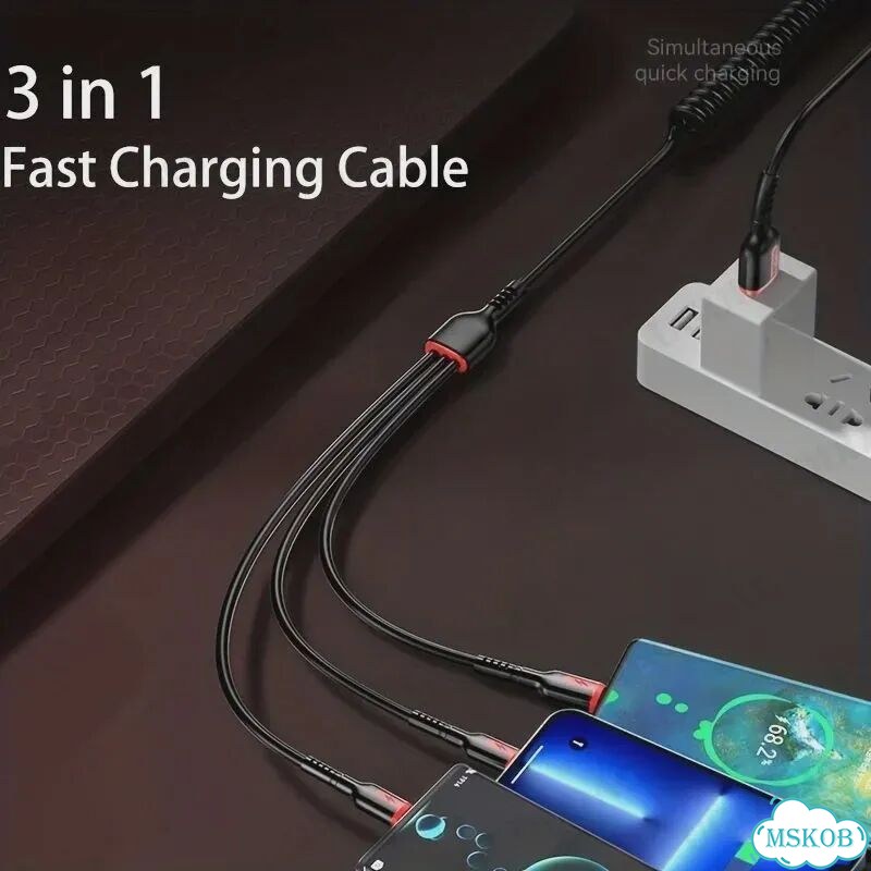 3-в-1 кабель ugoddag: Type-C (66W), Micro USB (40W), iPhone (40W), 180см фото 3