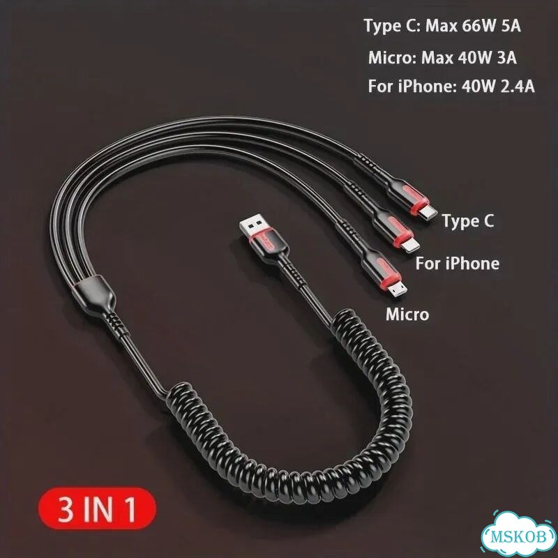 3-в-1 кабель ugoddag: Type-C (66W), Micro USB (40W), iPhone (40W), 180см фото 4