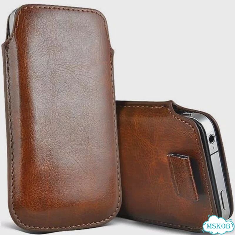 Универсальная кожаная сумка для телефона для iPhone, Samsung, Xiaomi, Коричневый, Brown, 134 x 73 mm фото 1