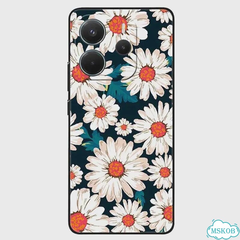 Для Xiaomi Redmi Note 14 4G Чехол с цветочным принтом Силиконовые мягкие чехлы из тпу для Redmi Note фото 1