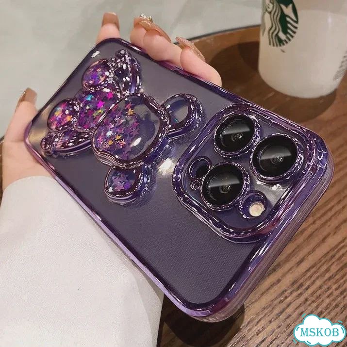 Чехол с мультяшным медведем «Зыбучий песок» для iPhone 16, 15, 14, Silver HD, For iPhone 14 ProMax фото 5