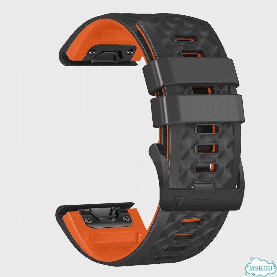 Силиконовый ремешок 22mm Black orange для Garmin Fenix 6/7 фото 1