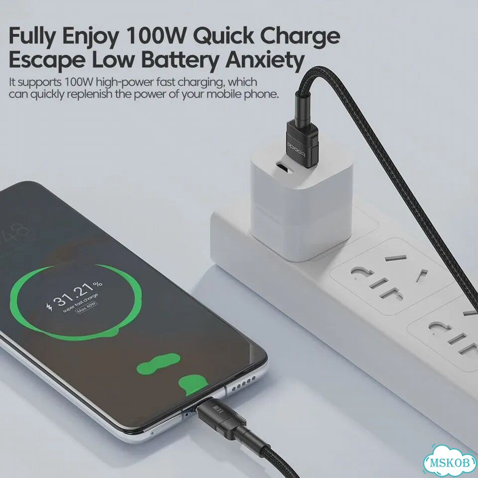 Toocki 6A USB-кабель типа C для Xiaomi poco Samsung Huawei 100 Вт, Зеленый, 1m x 5, Type C Green фото 3