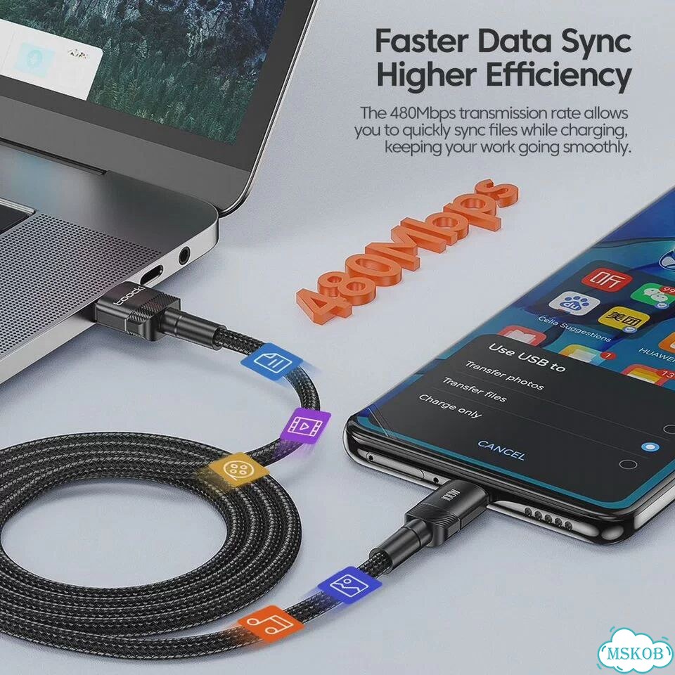 Toocki 6A USB-кабель типа C для Xiaomi poco Samsung Huawei 100 Вт, Зеленый, 1m x 5, Type C Green фото 5