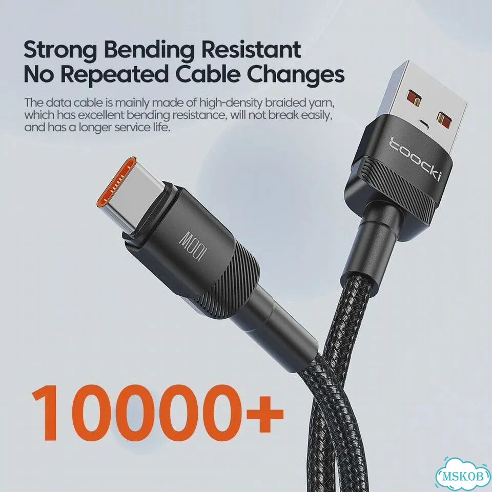 Toocki 6A USB-кабель типа C для Xiaomi poco Samsung Huawei 100 Вт, Зеленый, 1m x 5, Type C Green фото 6