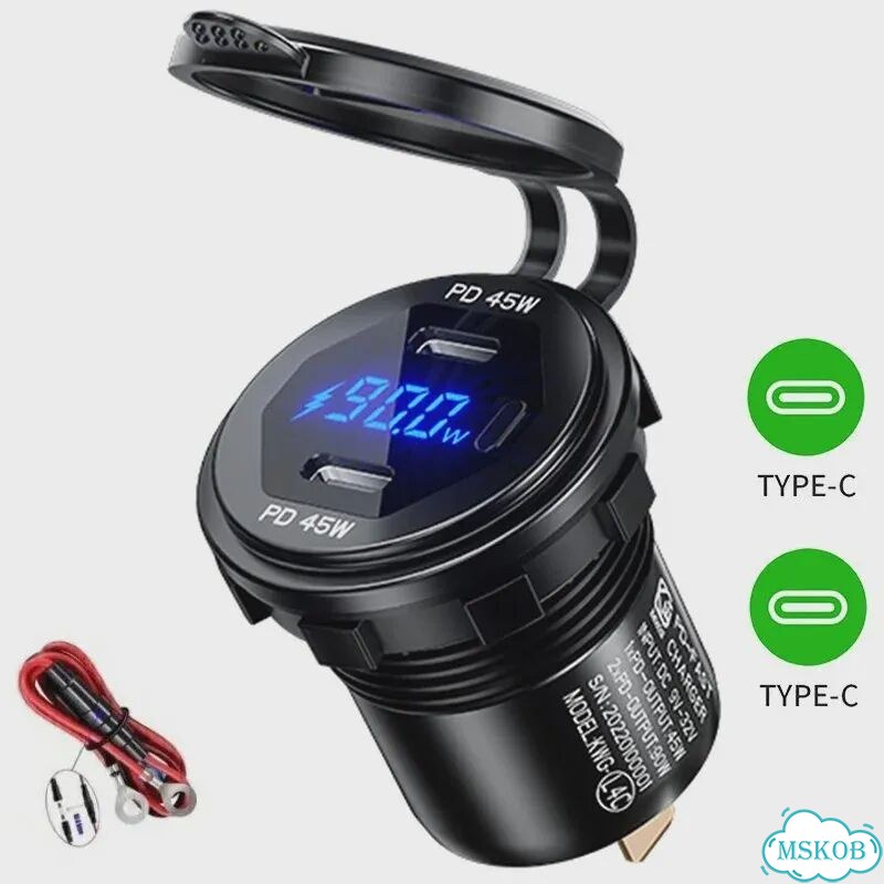 Автомобильная зарядка 2x Type-C Blue, PD 45W, 90W фото 1