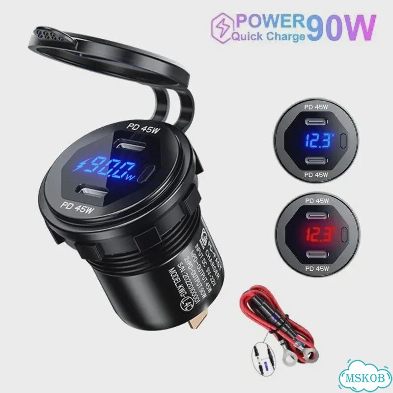 Автомобильная зарядка 2x Type-C Blue, PD 45W, 90W фото 2