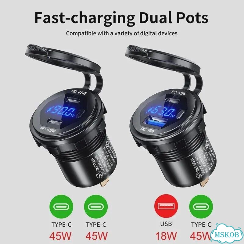 Автомобильная зарядка 2x Type-C Blue, PD 45W, 90W фото 3