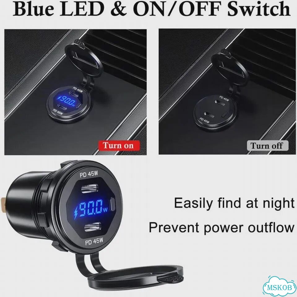 Автомобильная зарядка 2x Type-C Blue, PD 45W, 90W фото 5