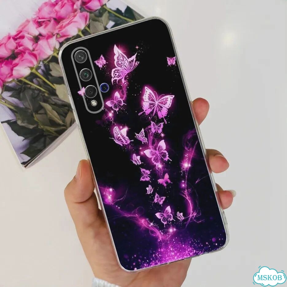 Чехол Huawei Nova 5T фиолетовый с бабочками фото 1