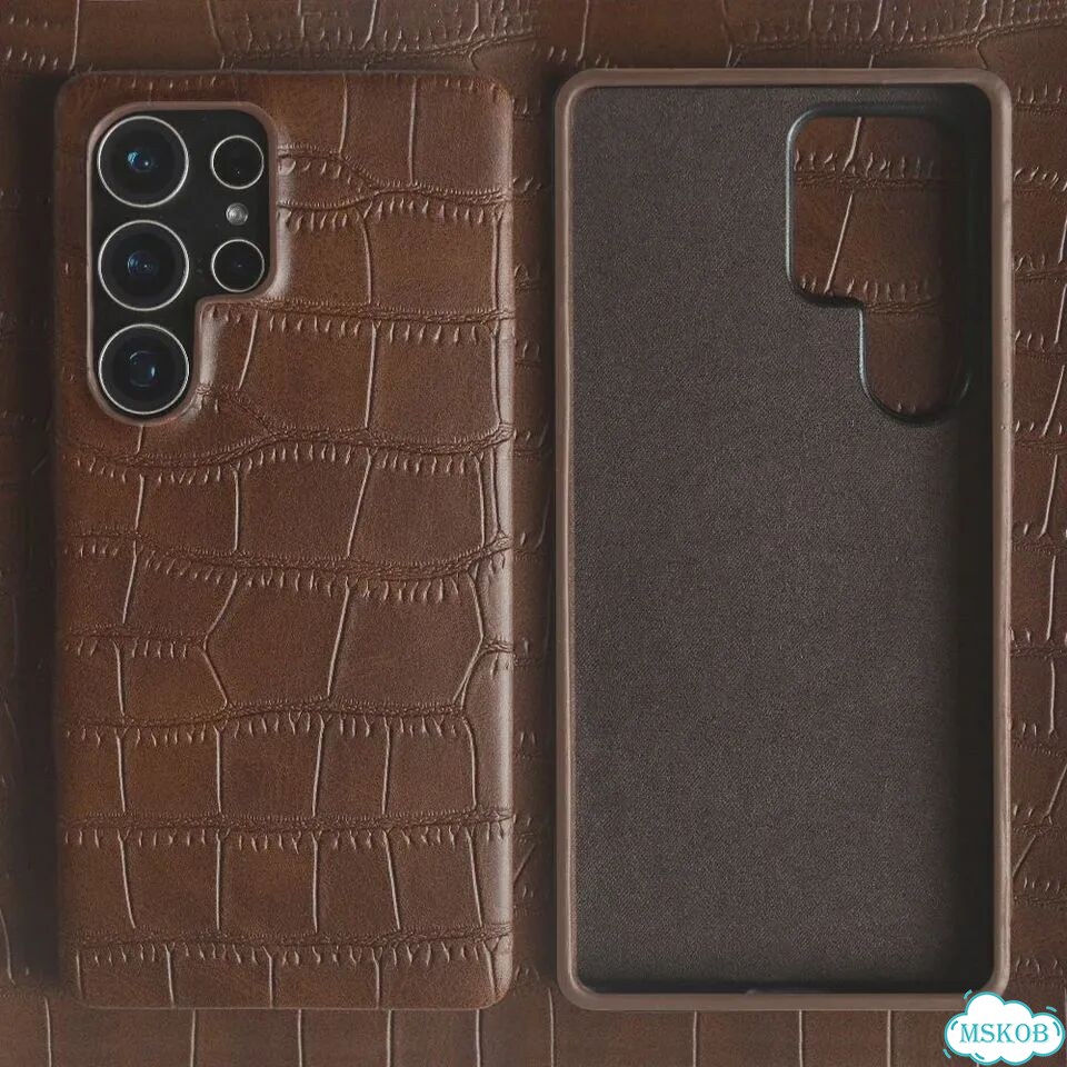 Коричневый чехол для Samsung Galaxy S23 Ultra из крокодиловой кожи фото 1