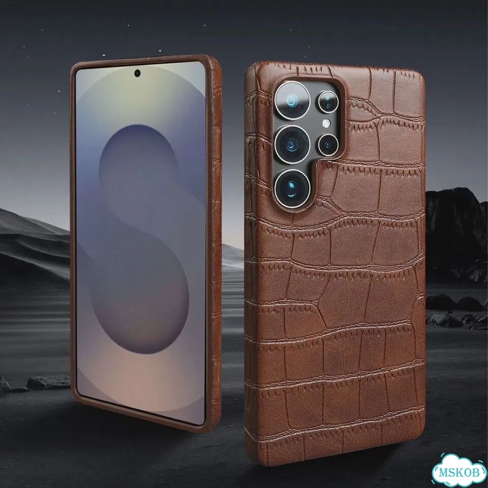 Коричневый чехол для Samsung Galaxy S23 Ultra из крокодиловой кожи фото 6