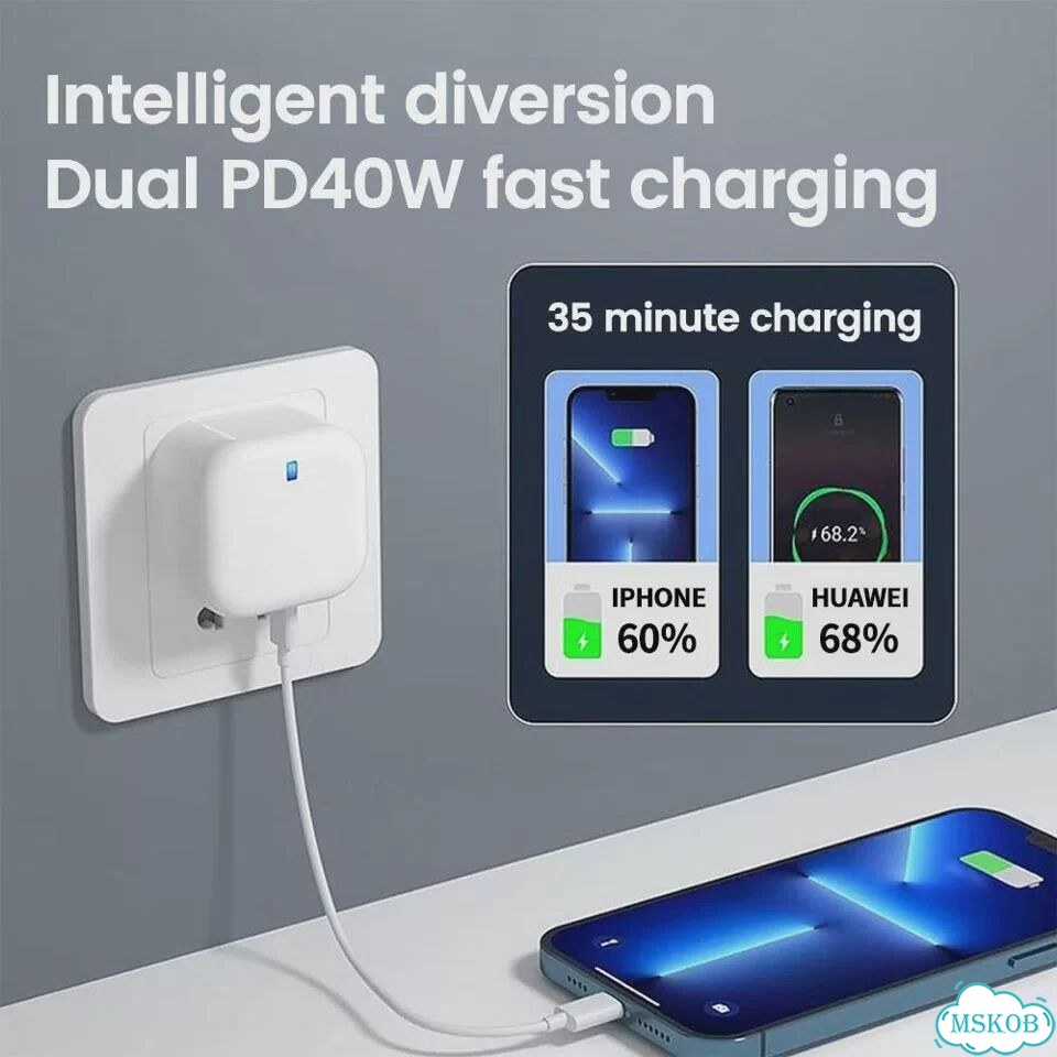 Olaf 40 Вт USB C Зарядное устройство для быстрой зарядки Dual PD Type C Зарядное устройство QC UK фото 3
