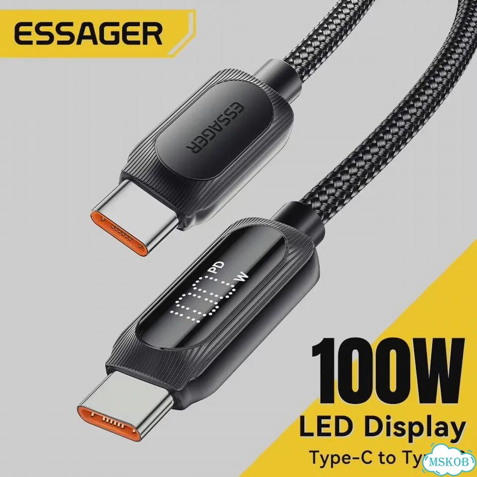 Essager USB Type C к USB C-кабелю 100 Вт 5A PD Шнур для быстрой зарядки для 1 м, 60W C To C Black фото 2