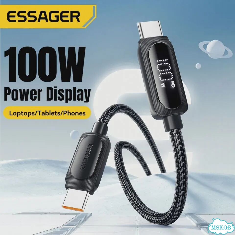Essager USB Type C к USB C-кабелю 100 Вт 5A PD Шнур для быстрой зарядки для 1 м, 60W C To C Black фото 3